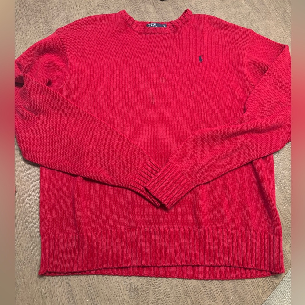 Polo Ralph Lauren Men's Red Polo Sweater XL cable knit vintage blue pony